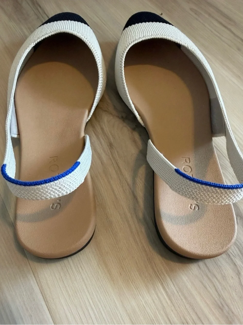 Rothy's Two-Tone Knit Pointed Toe Sling Flats in Cream and Black Size 7.5